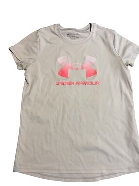 Under Armour Light Gray Short Sleeve Tee with Pink Logo
